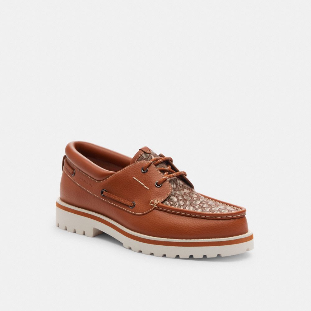 Burnished Amber Coach Benson Boat Shoe In Signature Jacquard Men Loafers & Drivers | 5389YAEZP