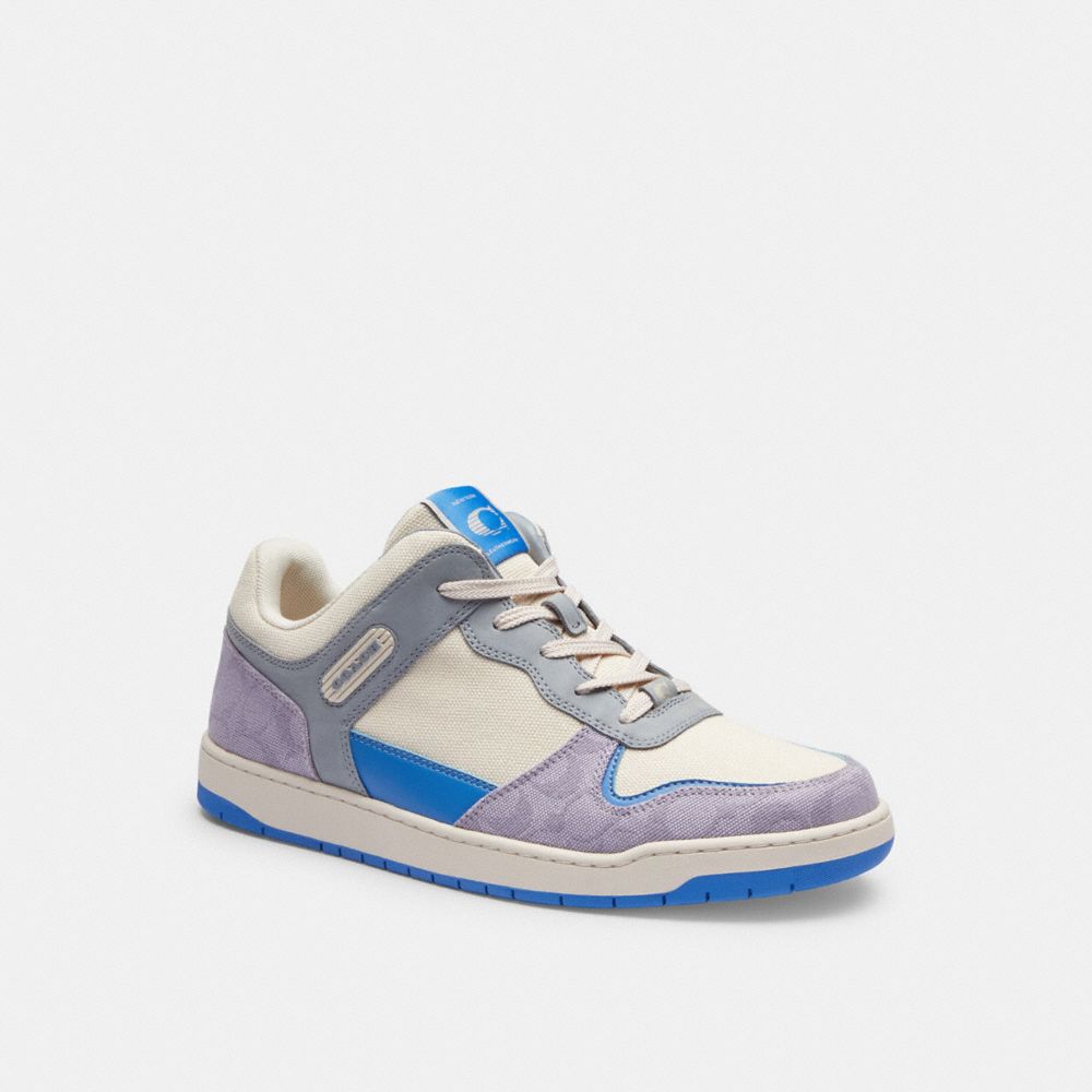 Chalk/Soft Purple Coach C201 In Signature Canvas Men Sneakers | 2405LMXYT