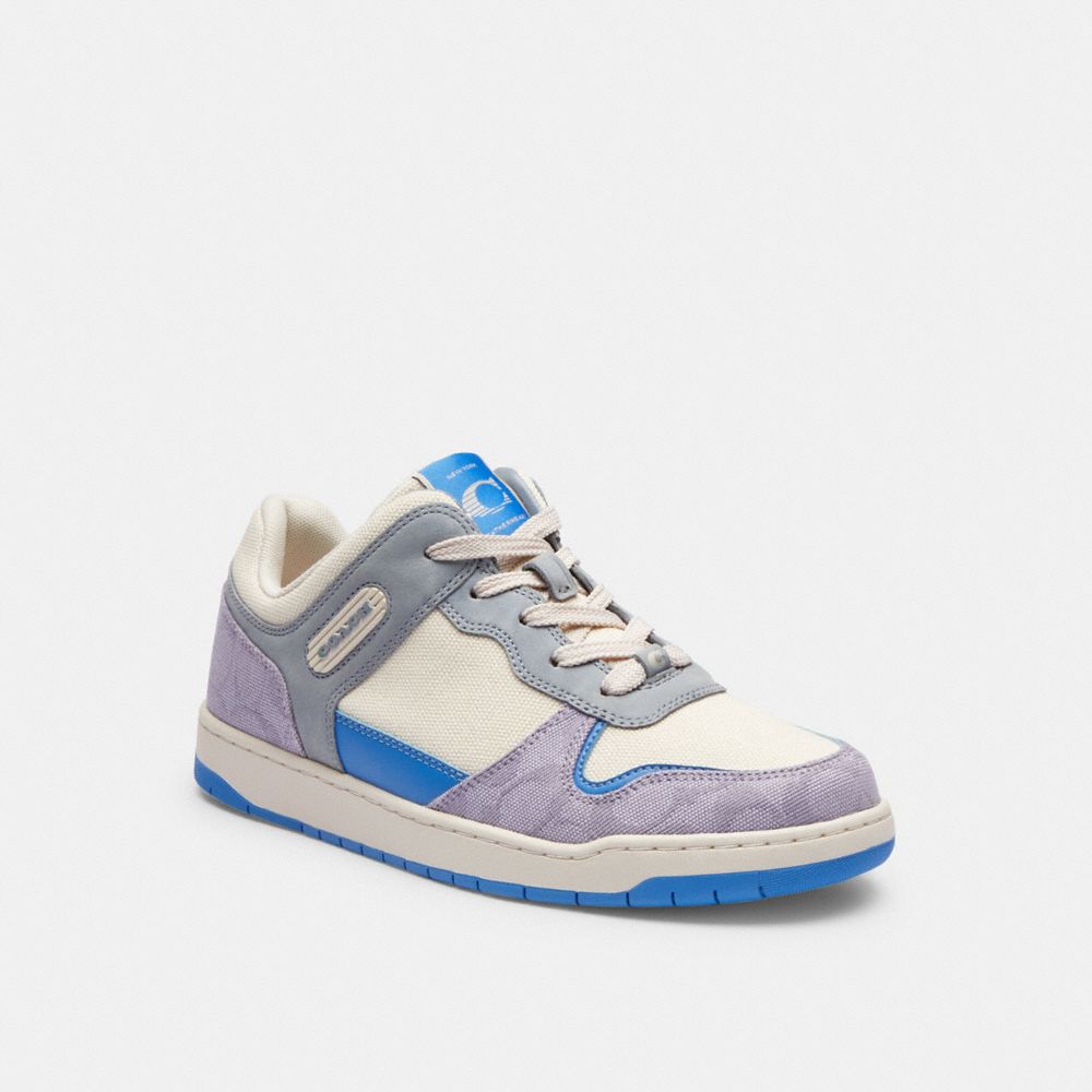 Chalk/Soft Purple Coach C201 Low Top In Signature Canvas Women Sneakers | 2047FVHIY