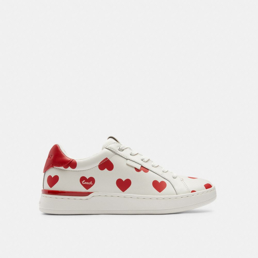 Chalk/Sport Red Coach Lowline Low Top With Valentine's Print Women Sneakers | 4198OHNCV