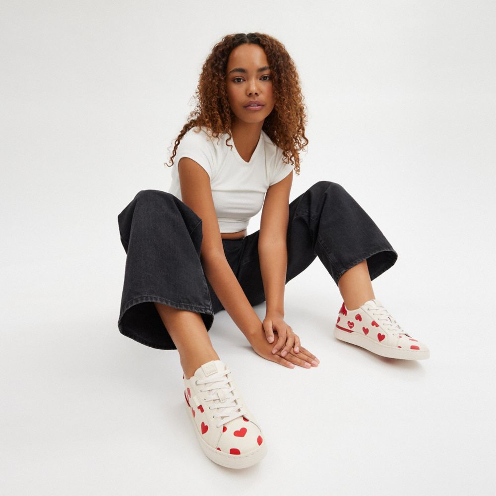 Chalk/Sport Red Coach Lowline Low Top With Valentine's Print Women Sneakers | 4198OHNCV