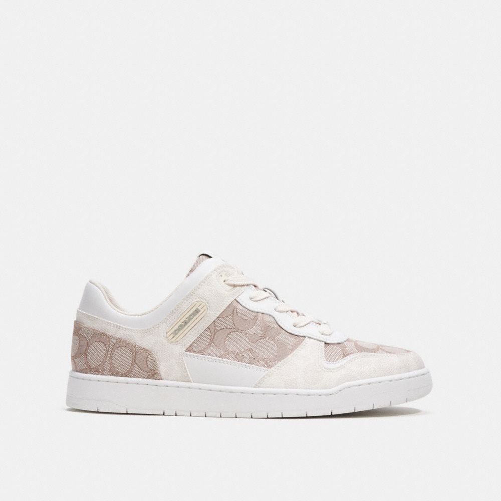 Chalk/Stone Coach C201 In Signature Jacquard Men Sneakers | 4081LNAEQ