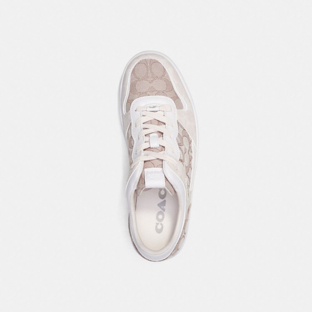 Chalk/Stone Coach C201 In Signature Jacquard Men Sneakers | 4081LNAEQ