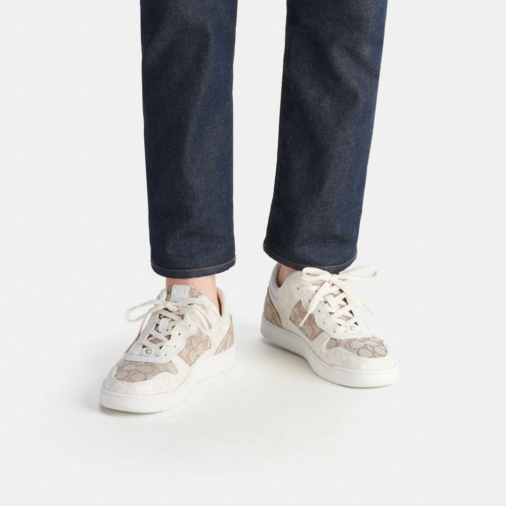 Chalk/Stone Coach C201 In Signature Jacquard Men Sneakers | 4081LNAEQ