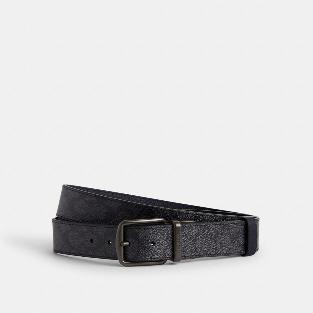 Charcoal/Midnight Navy Coach Boxed Harness And Signature Buckle Cut To Size Reversible Belt, 38 Mm Men Belts | 9082SPUWQ