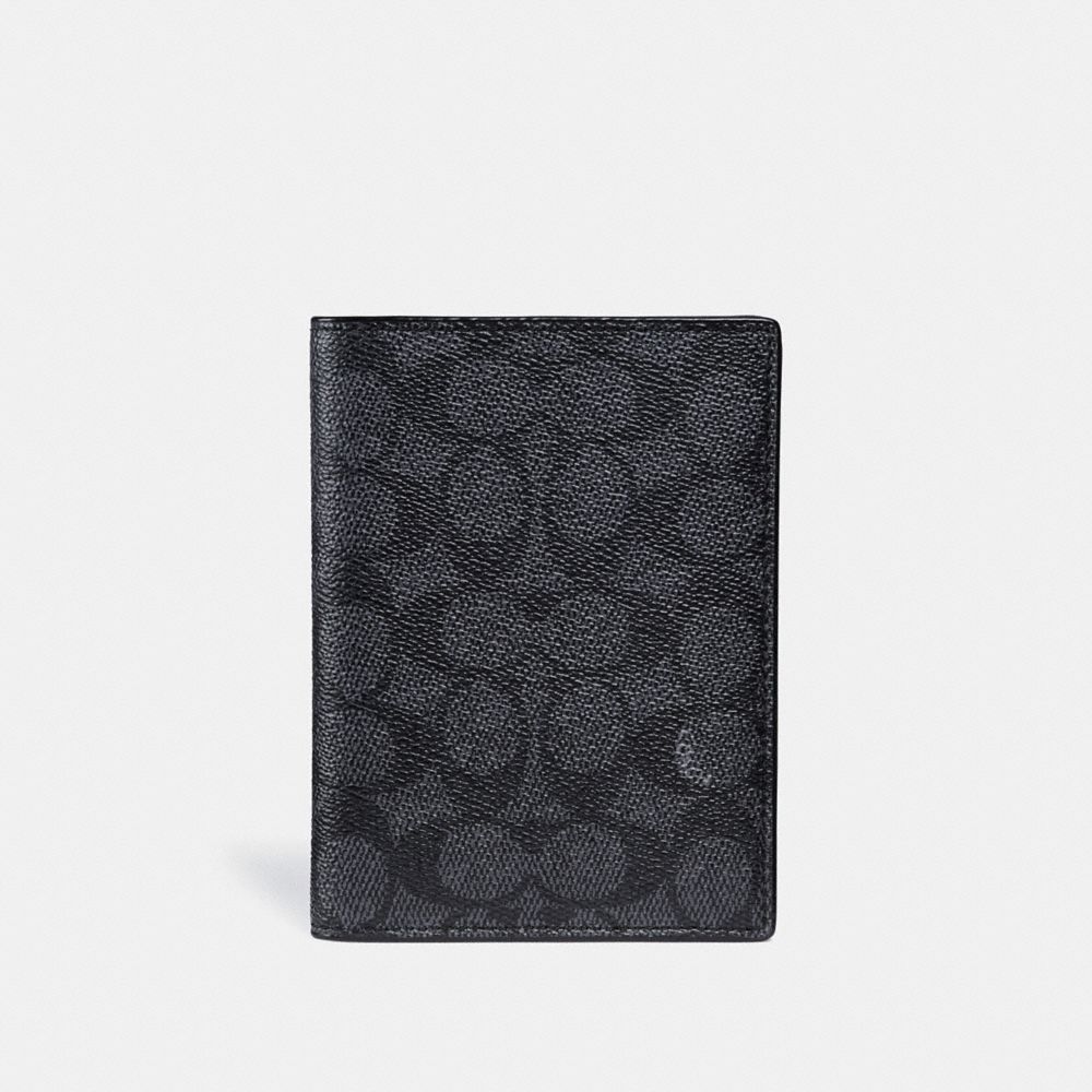 Charcoal Coach Passport Case In Signature Canvas Men Tech & Travel | 9873QIOUC