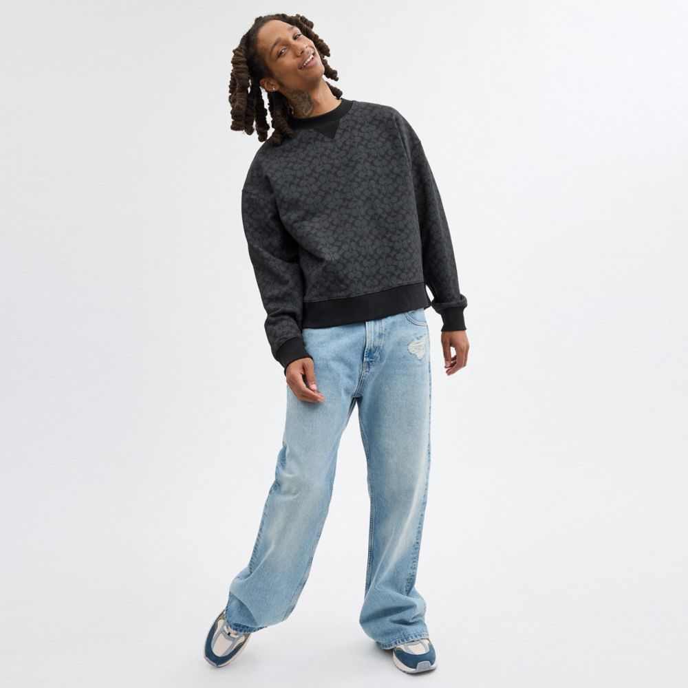 Charcoal Signature Coach Essential Signature Crewneck Women Tops | 7123QFHVZ