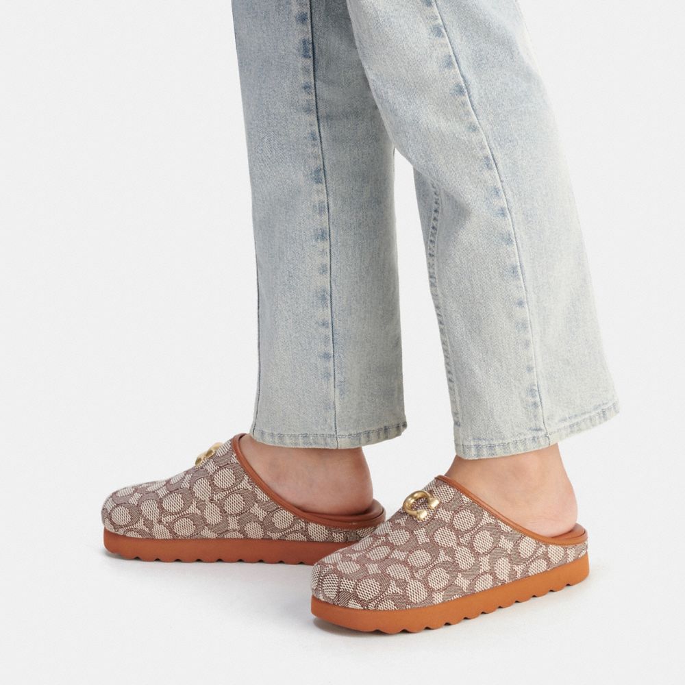 Cocoa/Burnished Amber Coach Hadley Slipper In Signature Textile Jacquard Women Flats & Loafers | 3520ZYKCR