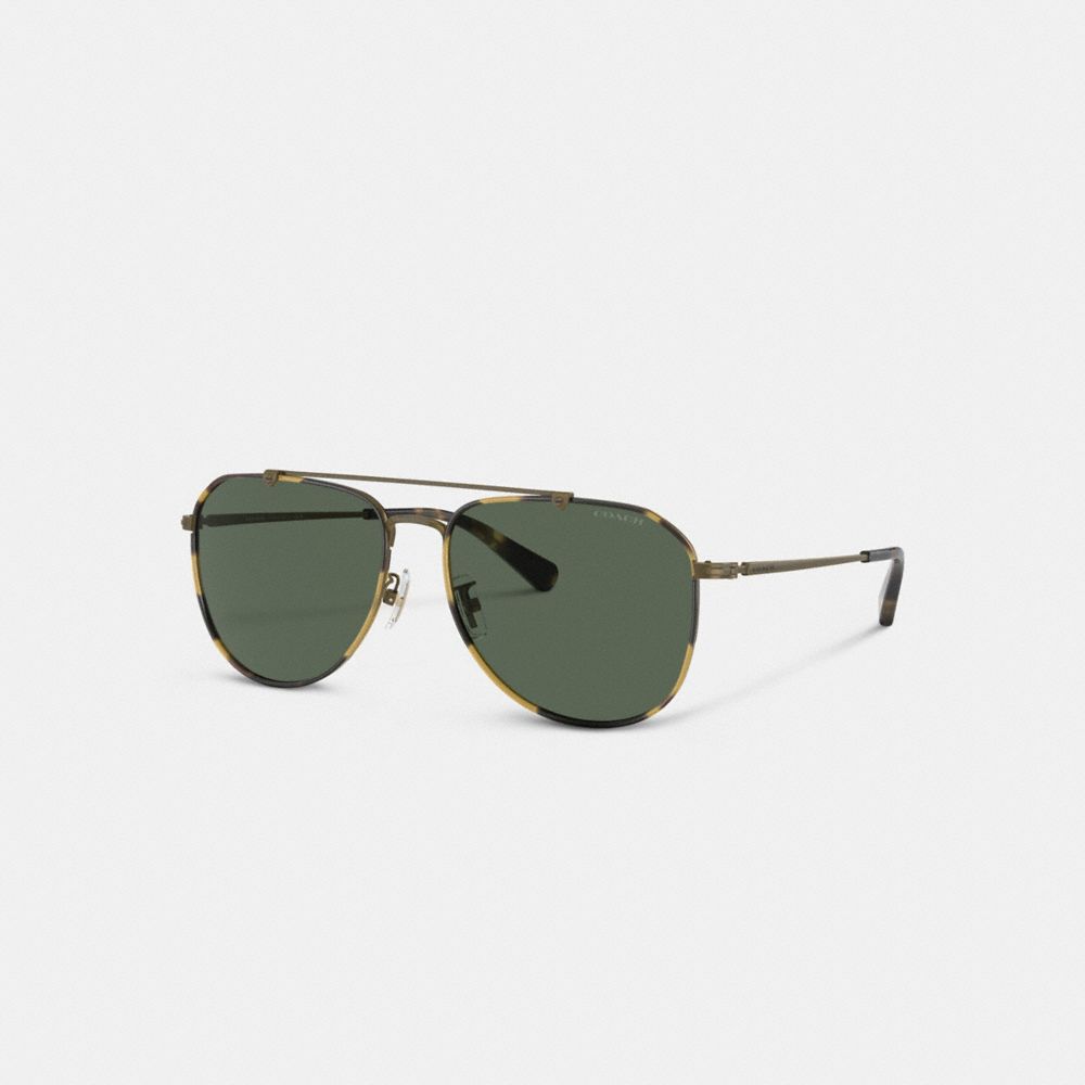 Dark Tortoise/ Antique Gold Coach Metal Windsor Pilot Men Sunglasses | 1705TONGB