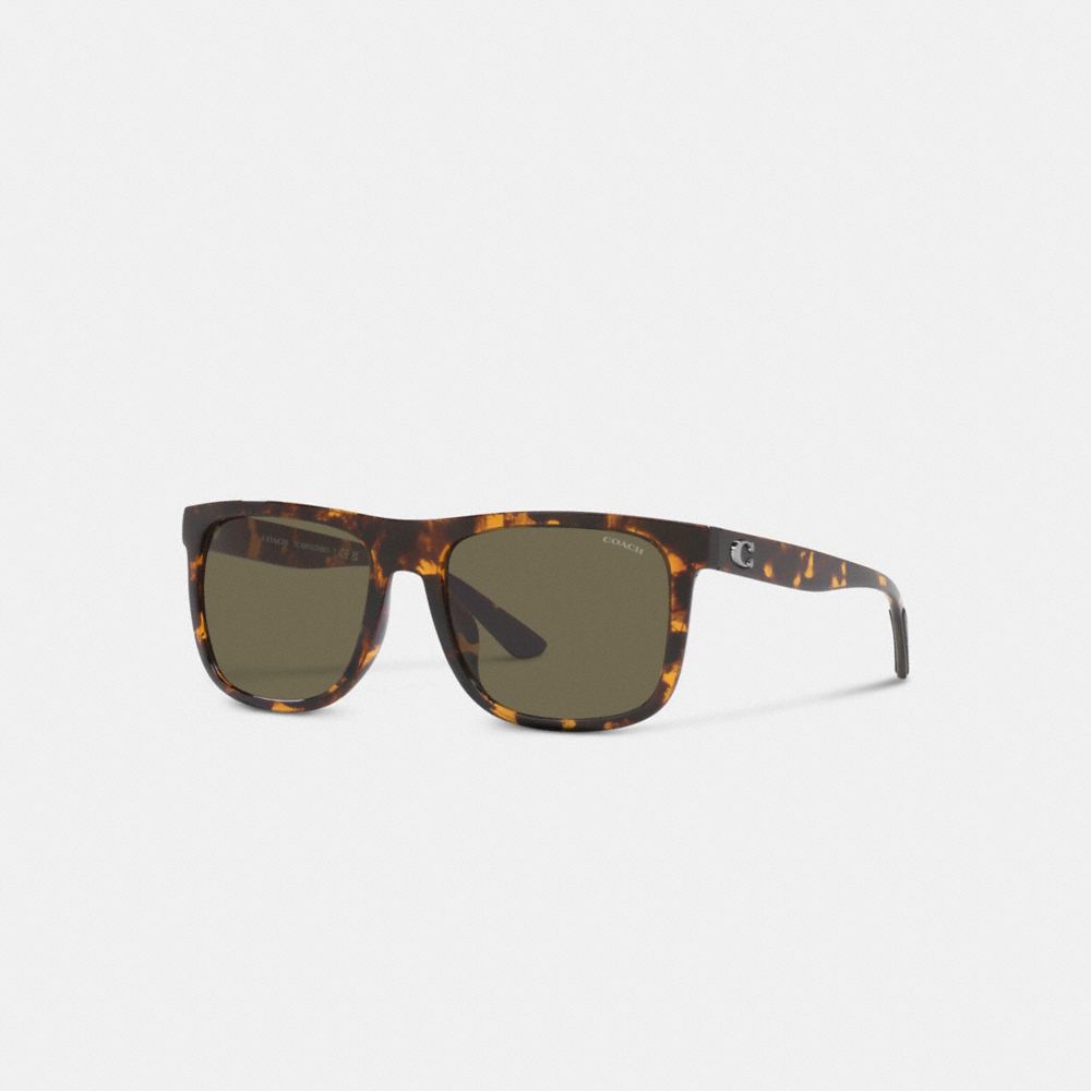 Dark Tortoise Coach Beveled Signature Flat Top Square Men Sunglasses | 5913LZEQR