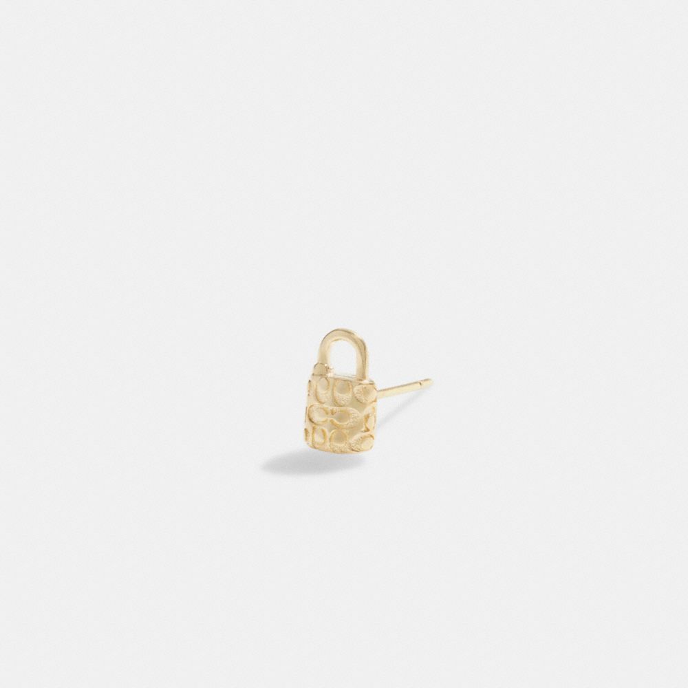 Gold Coach 14 K Gold Quilted Signature Padlock Single Stud Earring Women Jewelry | 0723YMGZE