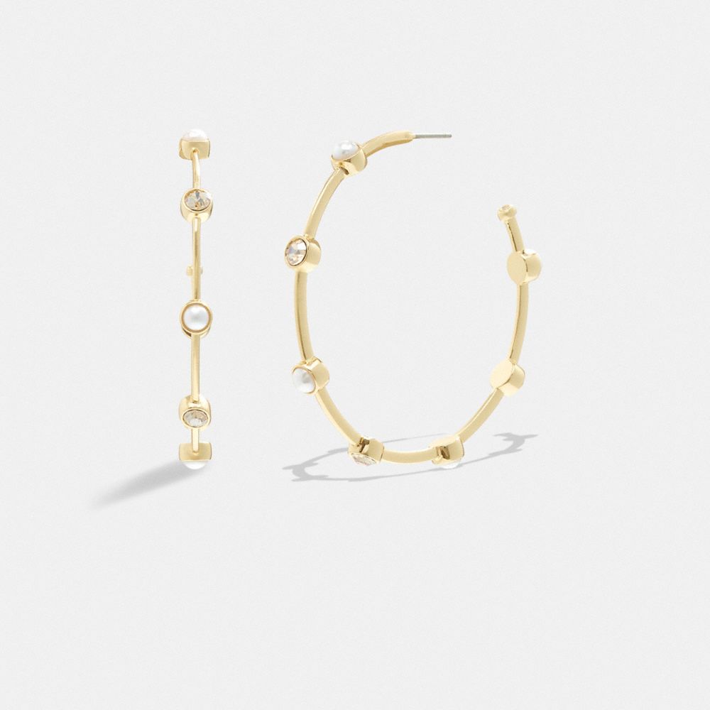 Gold Coach Classic Pearl Large Hoop Earrings Women Jewelry | 8526MNZGJ