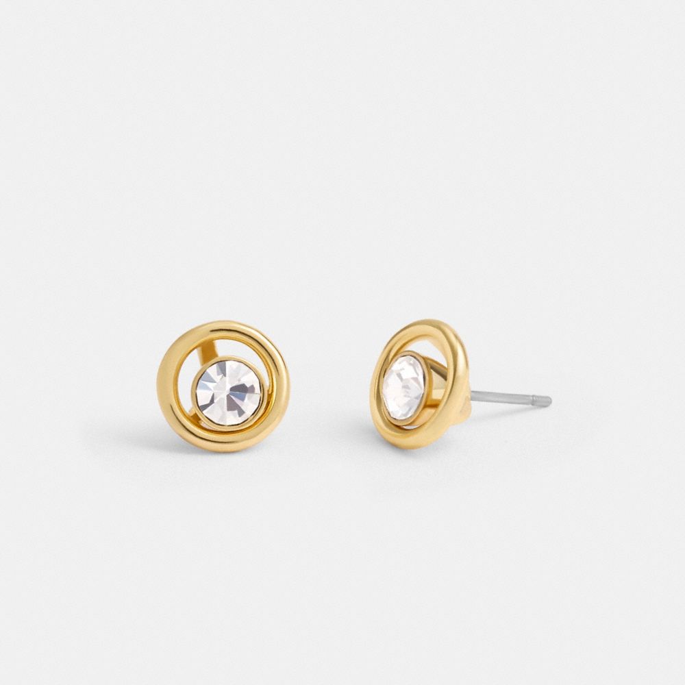 Gold Coach Halo Round Stud Earrings Women Jewelry | 0198RHGLW