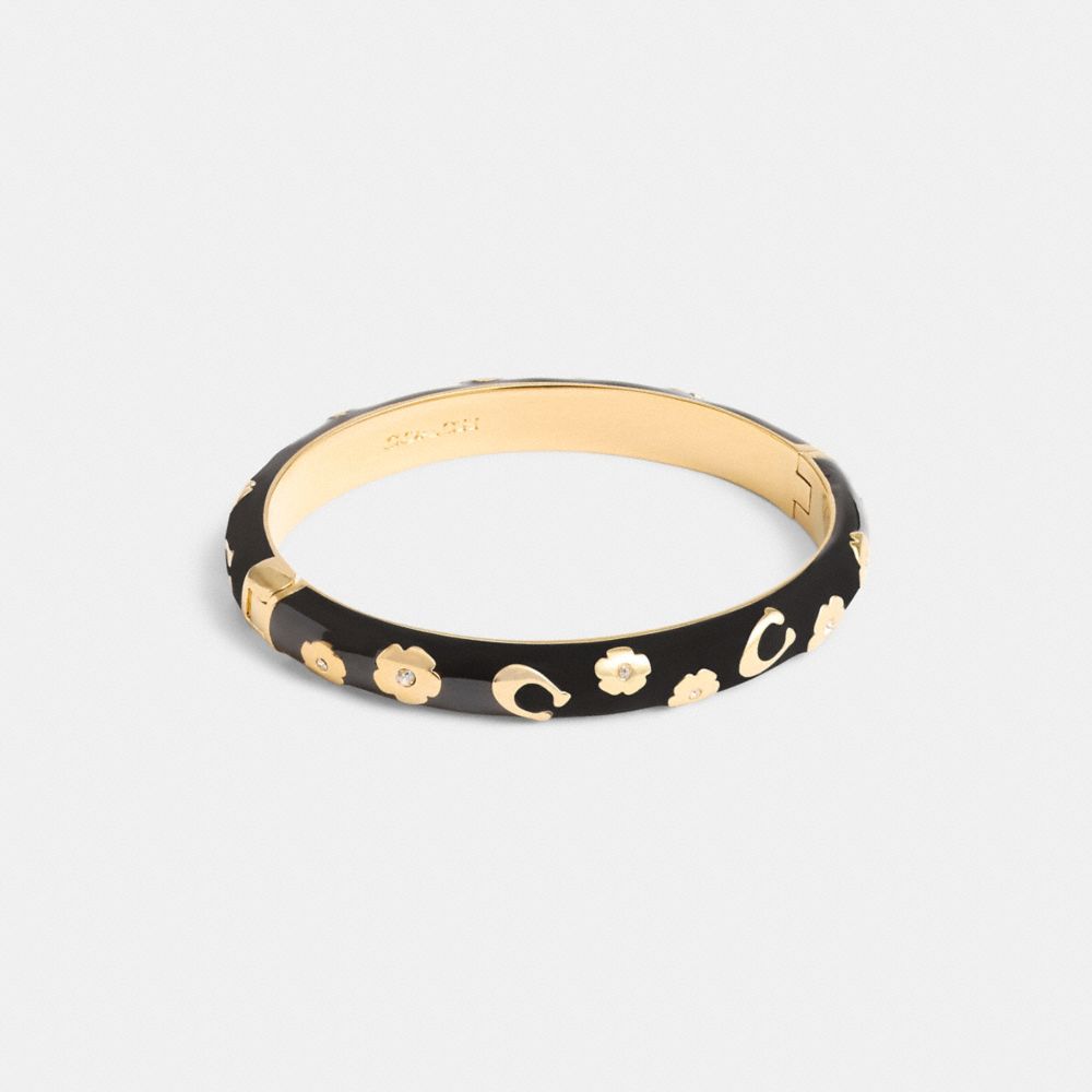 Gold / Black Coach Enamel Signature Floral Bangle Women Jewelry | 5821XJPSV