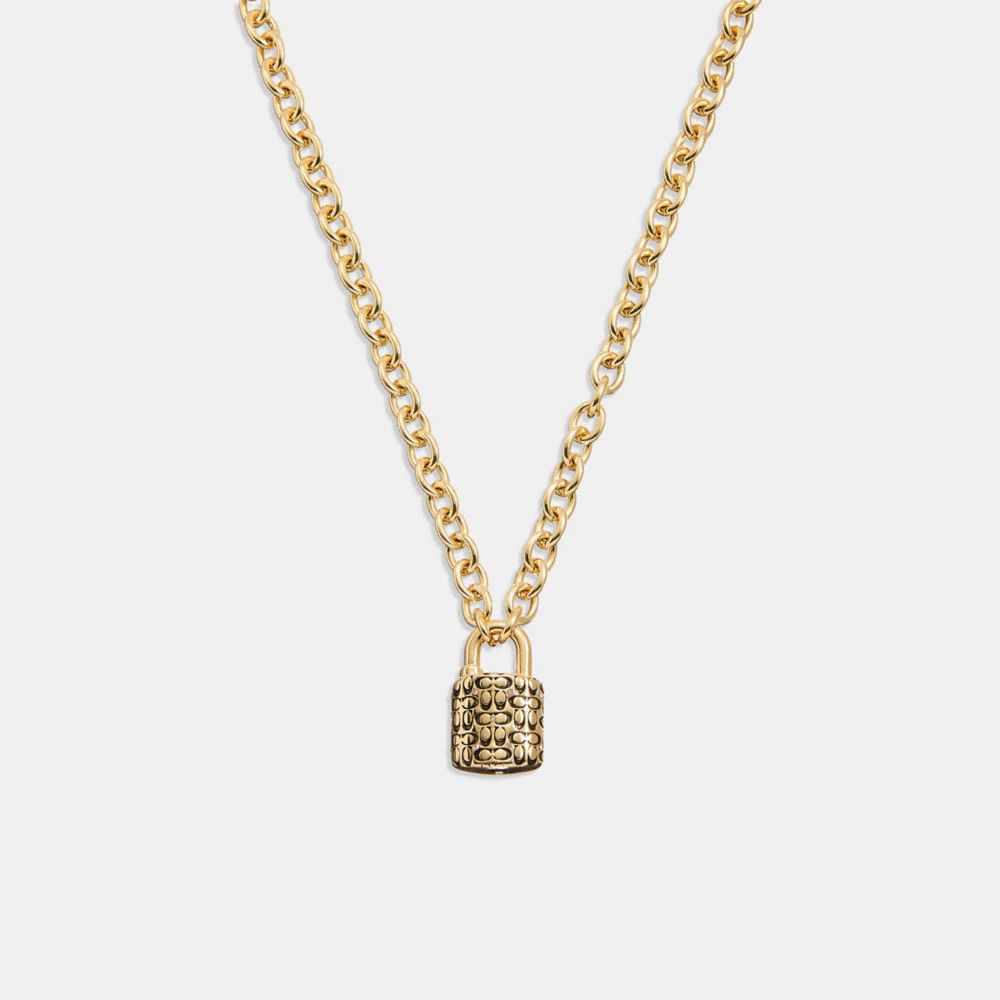 Gold / Black Coach Quilted Padlock Chain Necklace Women Jewelry | 5701FPXMJ