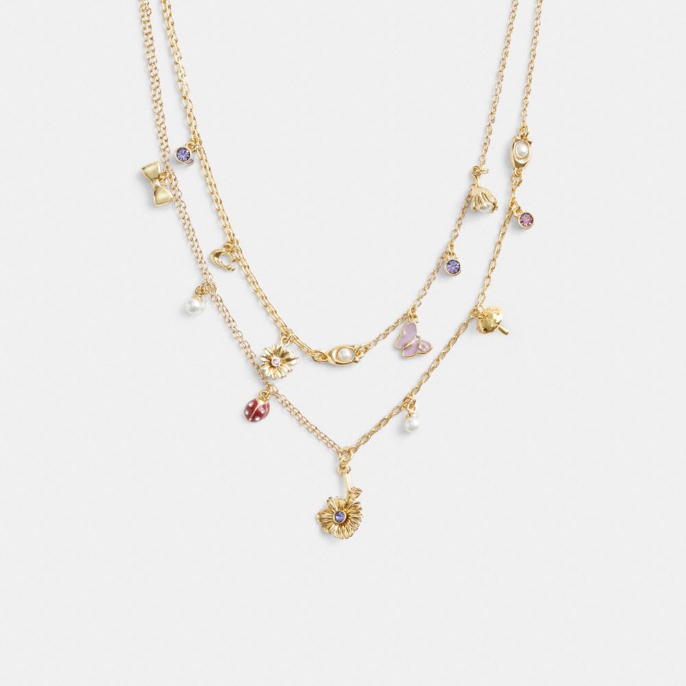 Gold / Multicolor Coach Garden Charms Layered Necklace Women Jewelry | 7926JVQWB