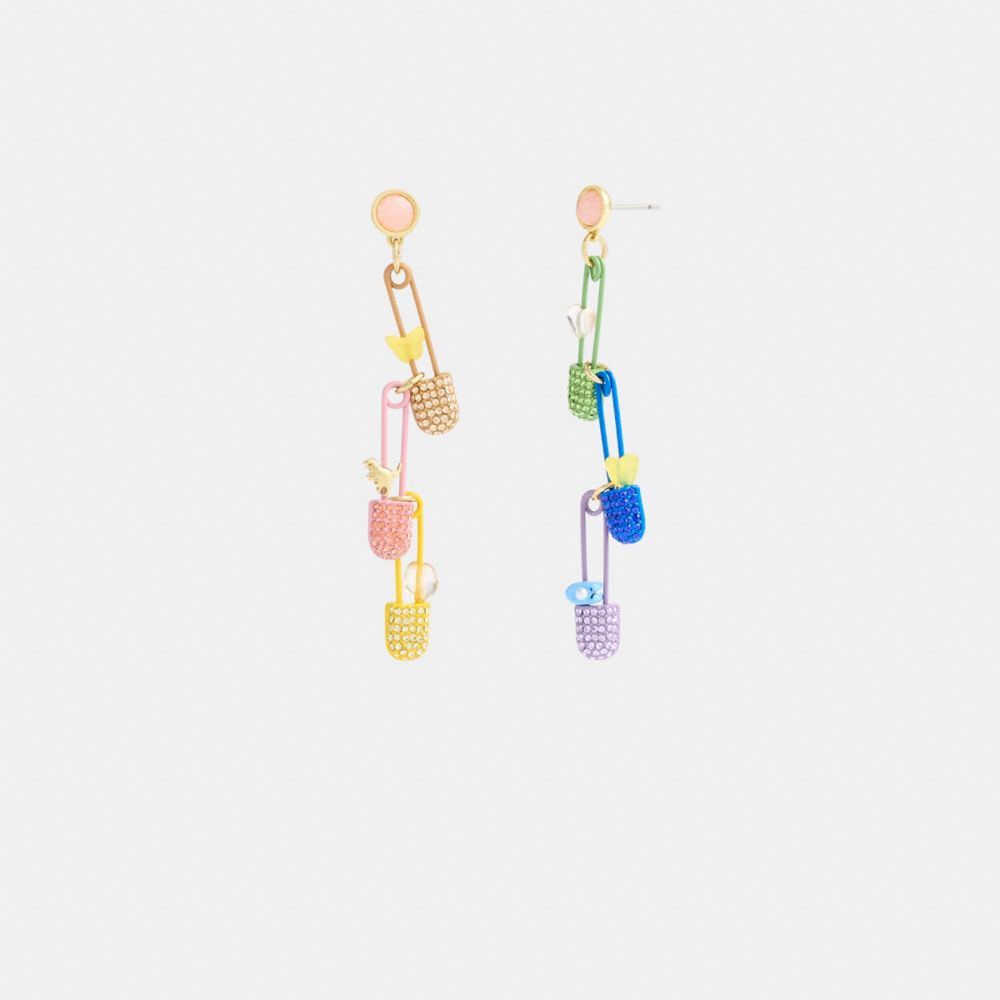 Gold / Multicolor Coach Safety Pin Charm Drop Earrings Women Jewelry | 7853YDGCQ