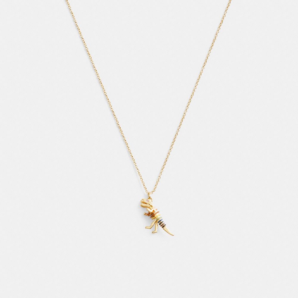 Gold / Multicolor Coach Skeletal Rexy Pendant Necklace Women Jewelry | 4016QVUPK