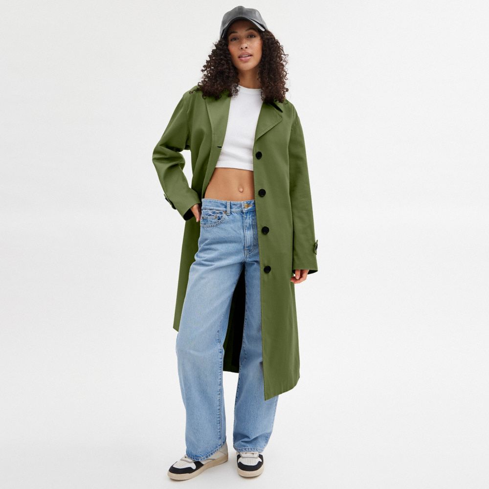 Green Coach Oversized Trench Coat Women Jackets & Outerwear | 9307PUASO