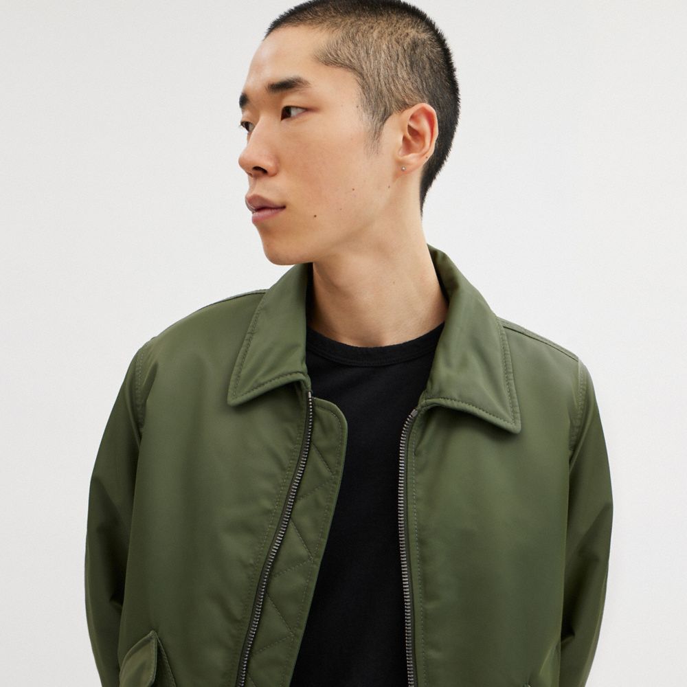 Green Coach Woven Jacket With Leather Collar Men Jackets & Outerwear | 1397EMQSU