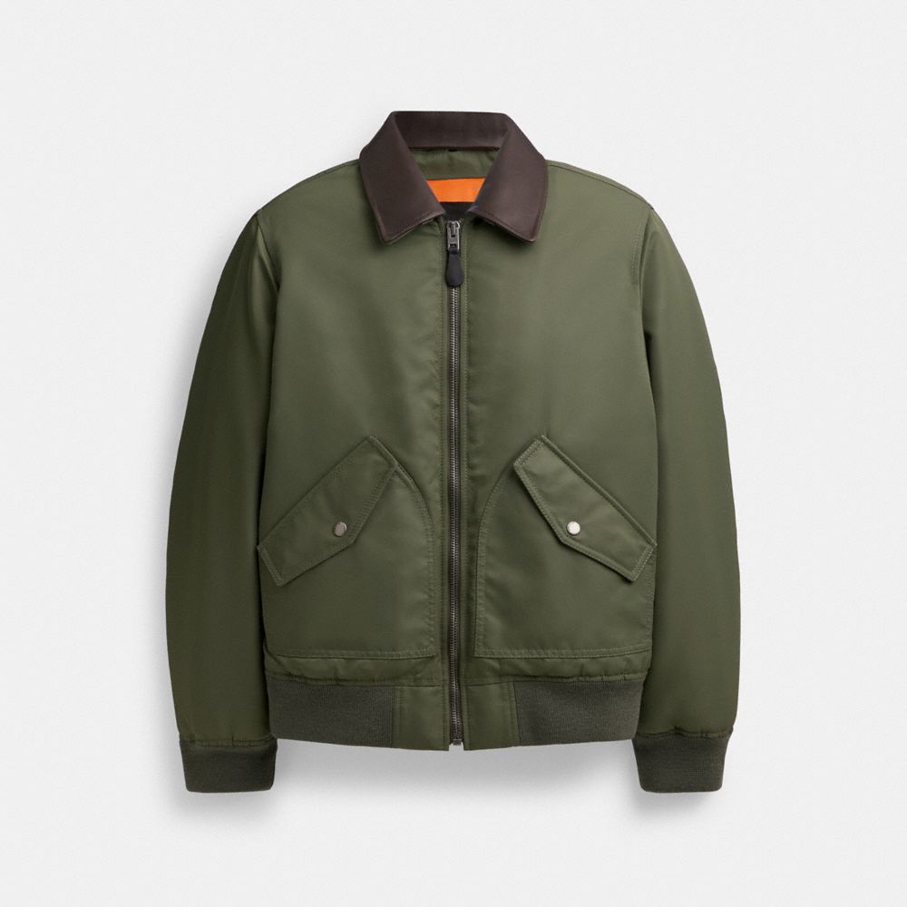 Green Coach Woven Jacket With Leather Collar Men Jackets & Outerwear | 1397EMQSU