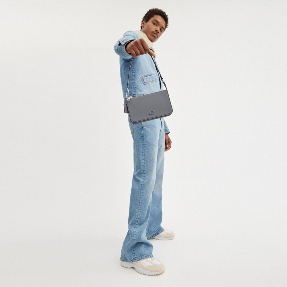 Grey Blue Coach Pouch Bag With Signature Canvas Women Pouches | 8240UPGNV
