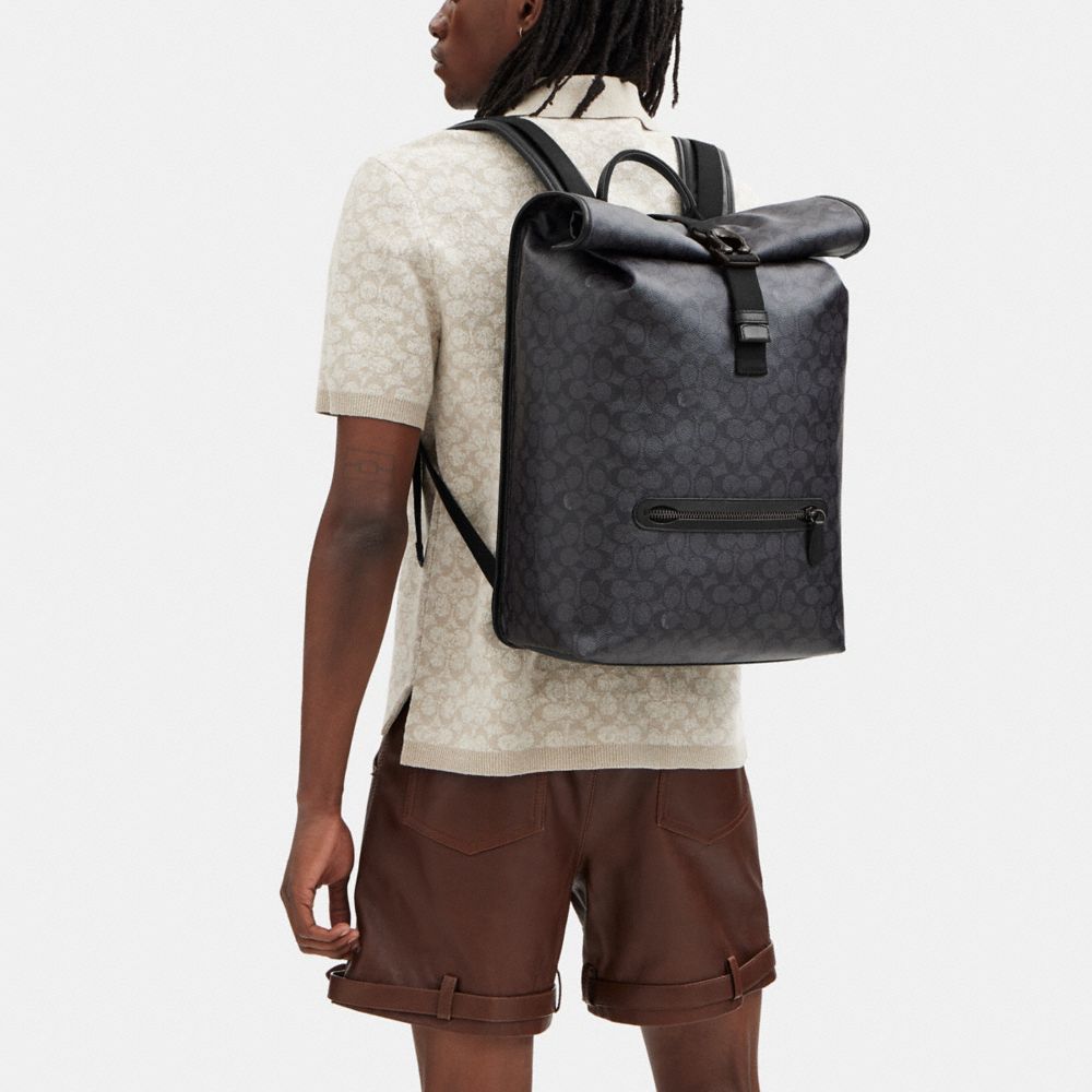 Grey Coach Beck Roll Top In Signature Canvas Men Backpacks | 8632WFMNI