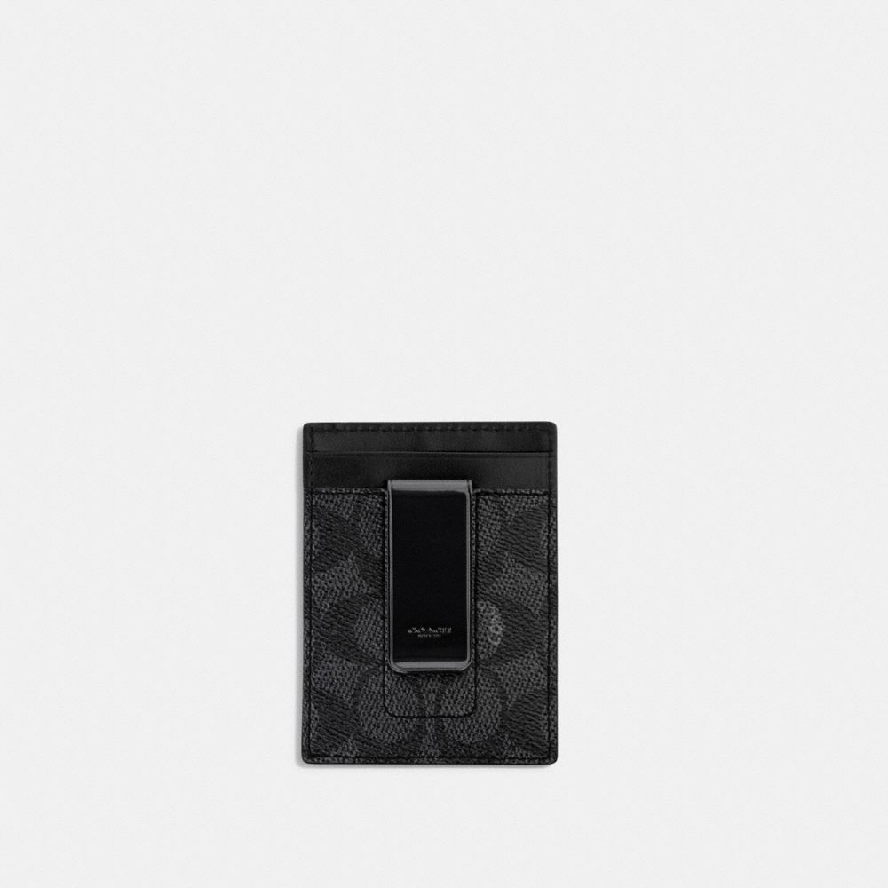 Grey Coach Money Clip Card Case In Signature Canvas Men Card Cases & Money Clips | 0942HSRYV