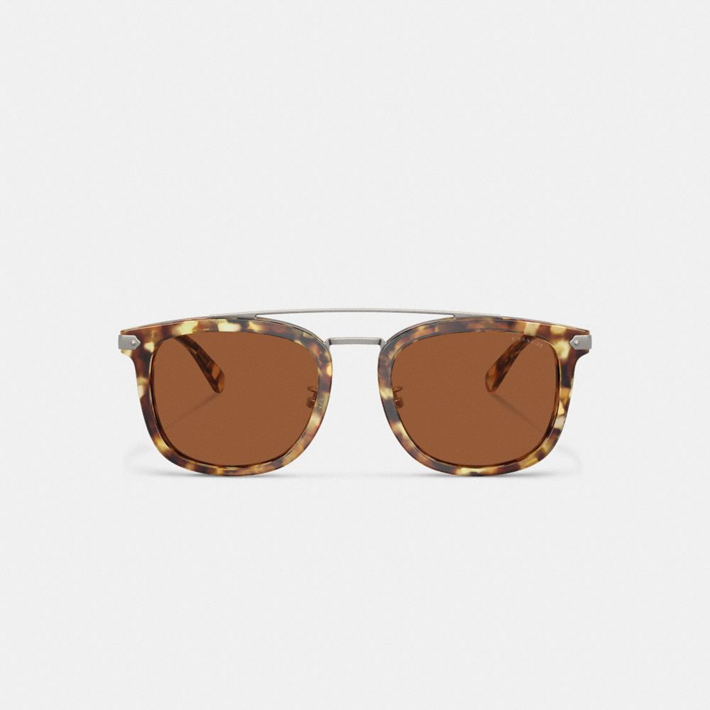 Honey Tortoise Coach Wrap Around Hangtag Browbar Men Sunglasses | 0139LSZED