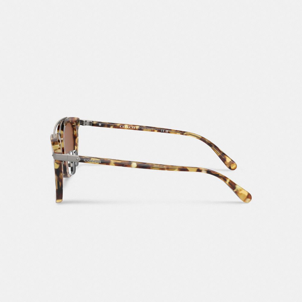 Honey Tortoise Coach Wrap Around Hangtag Browbar Men Sunglasses | 0139LSZED