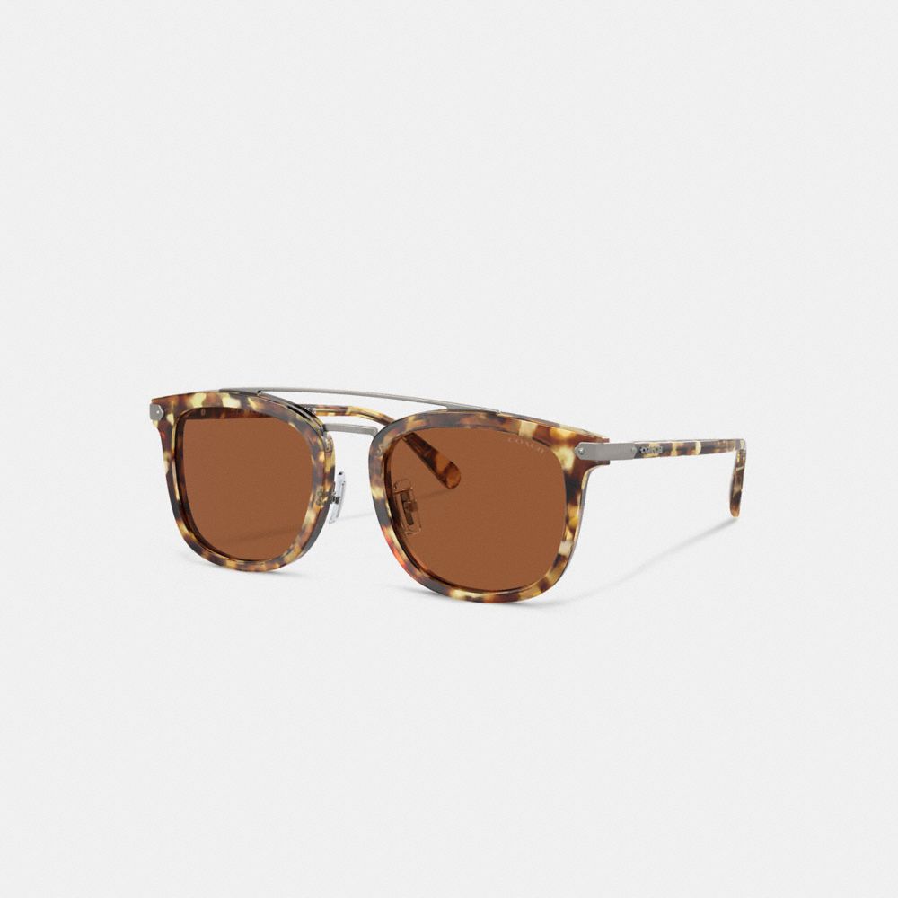 Honey Tortoise Coach Wrap Around Hangtag Browbar Men Sunglasses | 0139LSZED