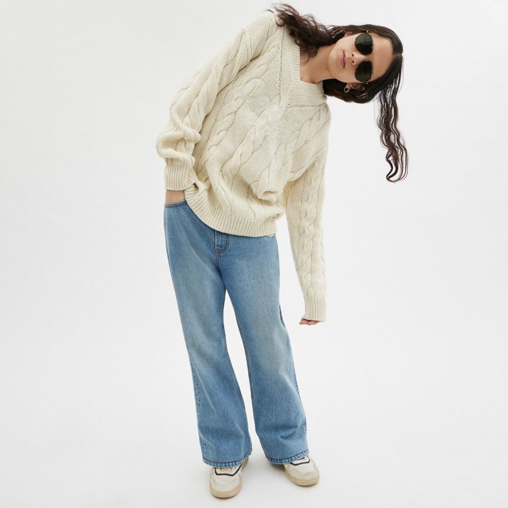 Ivory Coach Signature Sweater In Recycled Wool Men Tops & Bottoms | 7038FCUBQ