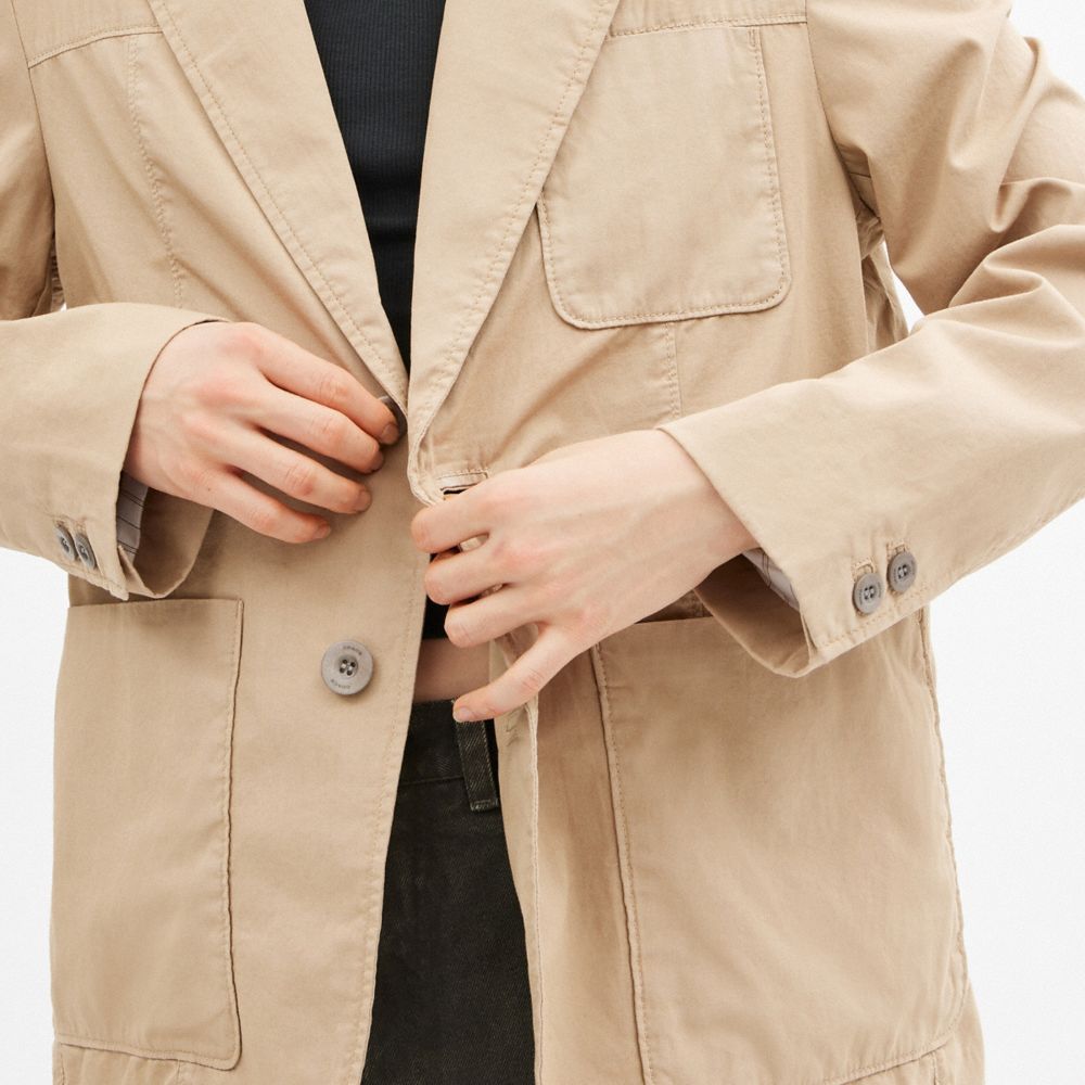 Khaki Coach Regenerative Cotton Casual Lightweight Blazer Men Jackets & Outerwear | 8653UCGEV