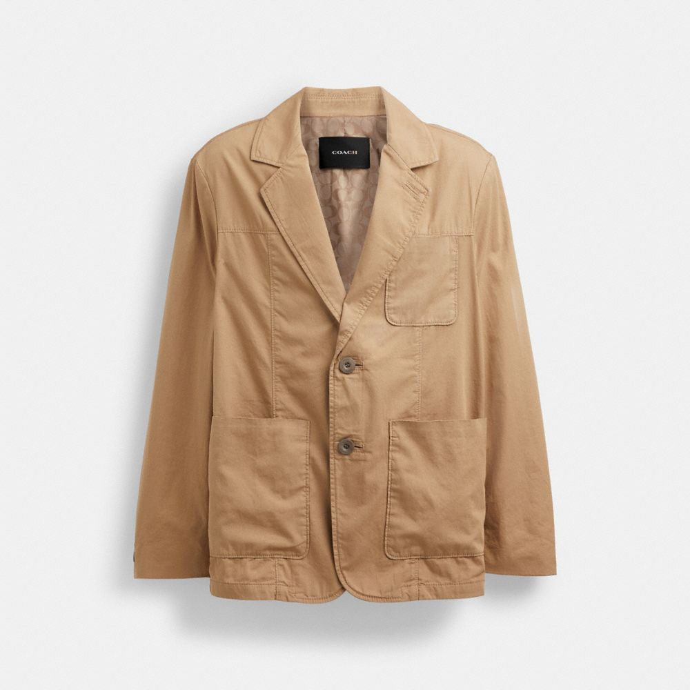 Khaki Coach Regenerative Cotton Casual Lightweight Blazer Men Jackets & Outerwear | 8653UCGEV