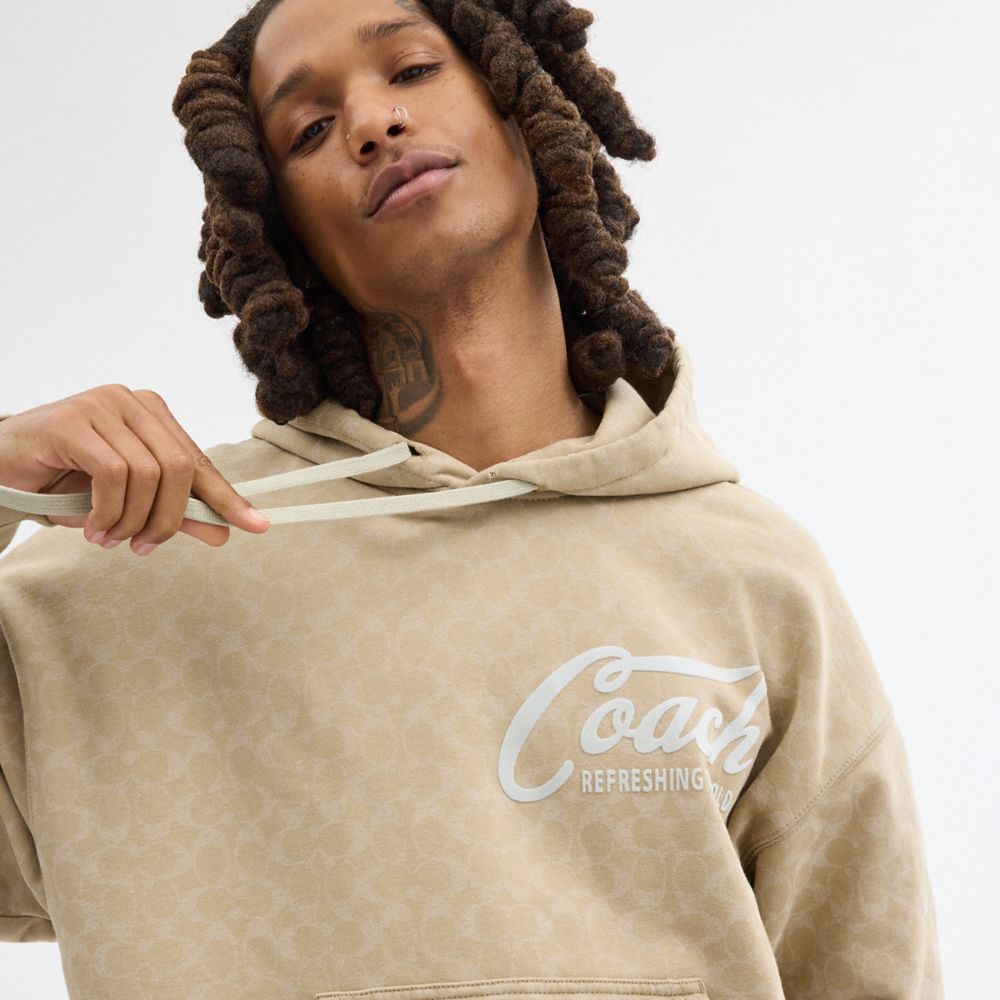 Khaki Coach Signature Long Sleeve Relaxed Americana Pullover Hoodie Men Tops & Bottoms | 9670NWUYP
