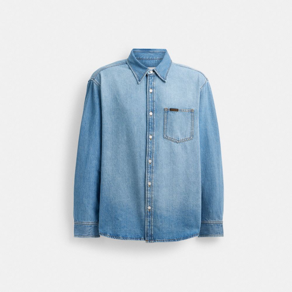 Light Wash Coach Denim Shirt Men Tops & Bottoms | 8195YAOCK