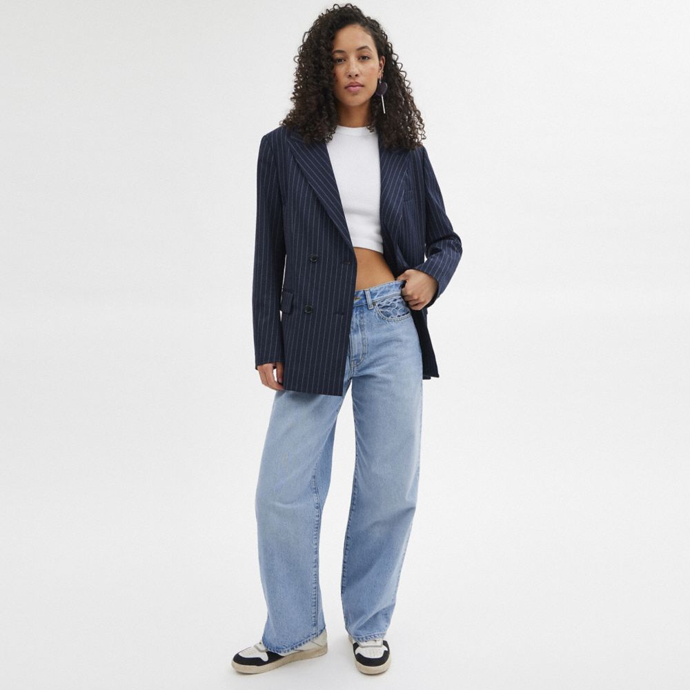 Navy/White Coach Double Breasted Blazer Women Jackets & Outerwear | 2601ZDTPN