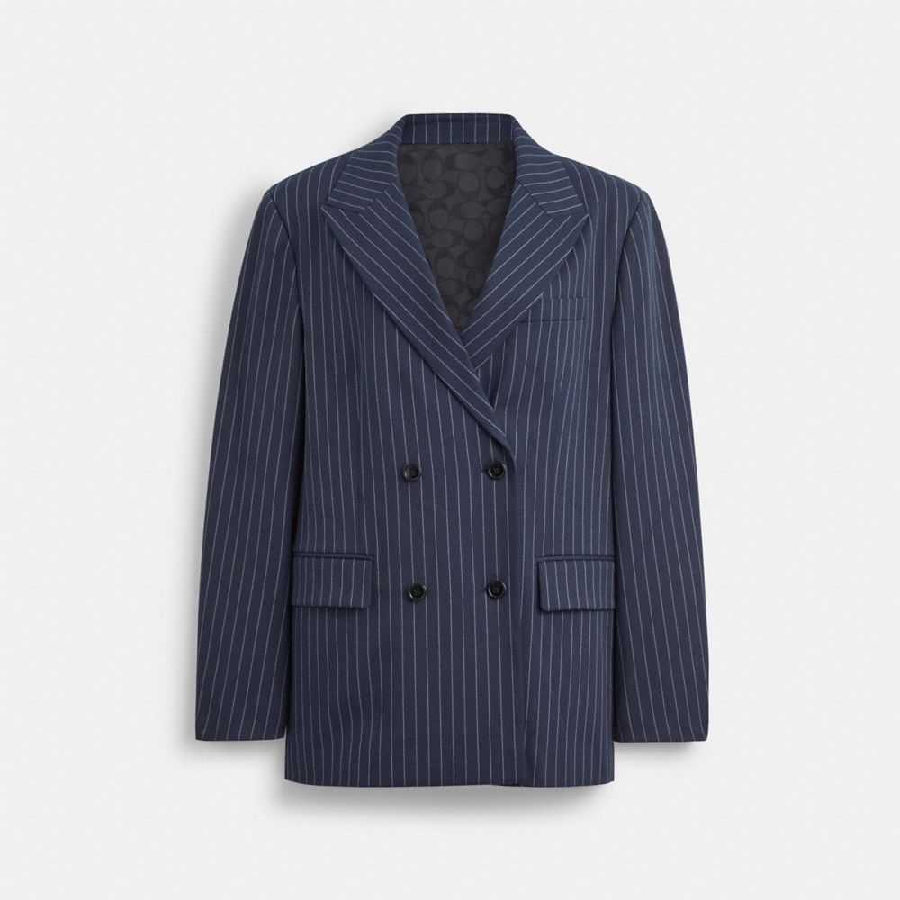 Navy/White Coach Double Breasted Blazer Women Jackets & Outerwear | 2601ZDTPN