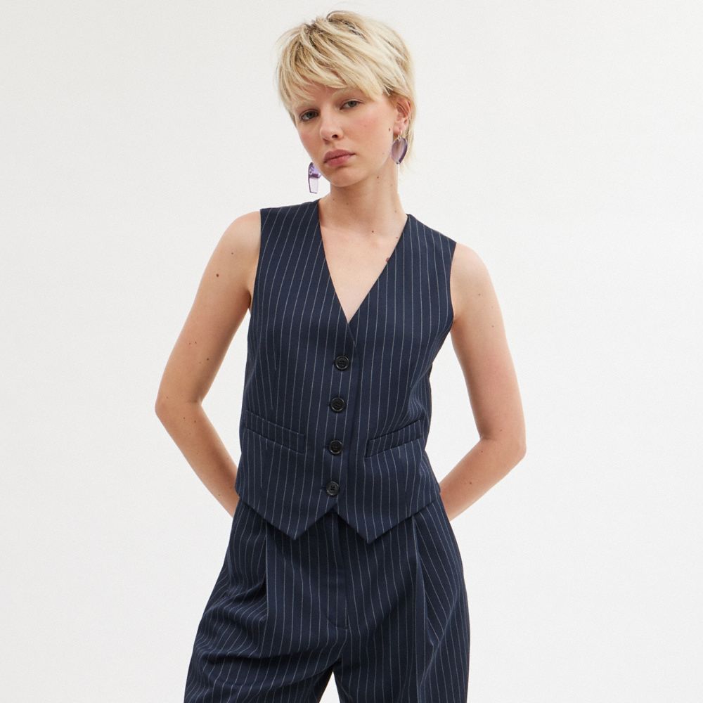 Navy/White Coach Suit Vest Women Tops | 3529QYVED