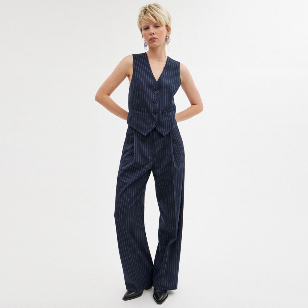 Navy/White Coach Wide Leg Trousers Women Bottoms | 5609CRZKG