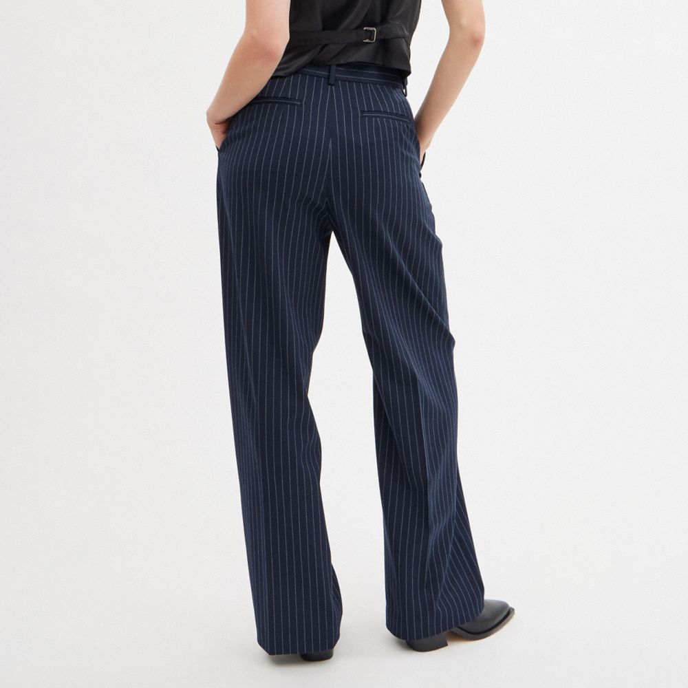 Navy/White Coach Wide Leg Trousers Women Bottoms | 5609CRZKG