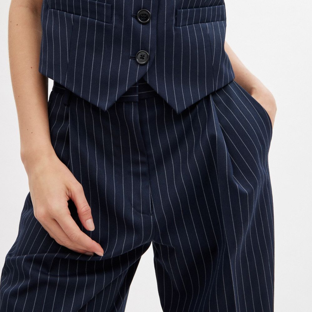 Navy/White Coach Wide Leg Trousers Women Bottoms | 5609CRZKG