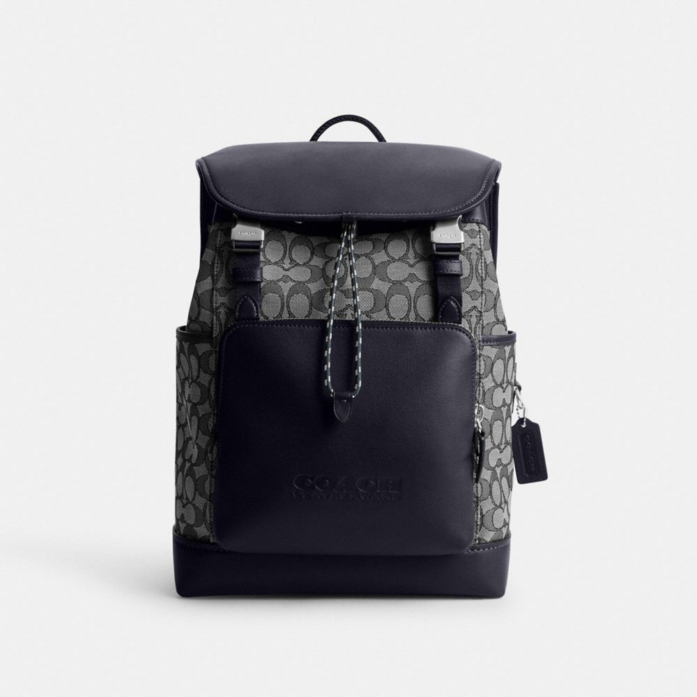 Navy Coach League Flap In Signature Jacquard Men Backpacks | 0458AIBWU