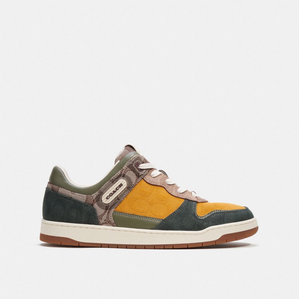 Oak/Buttercup/Amazon Green Coach C201 In Mixed Signature Fabric Men Sneakers | 2954UZDGJ