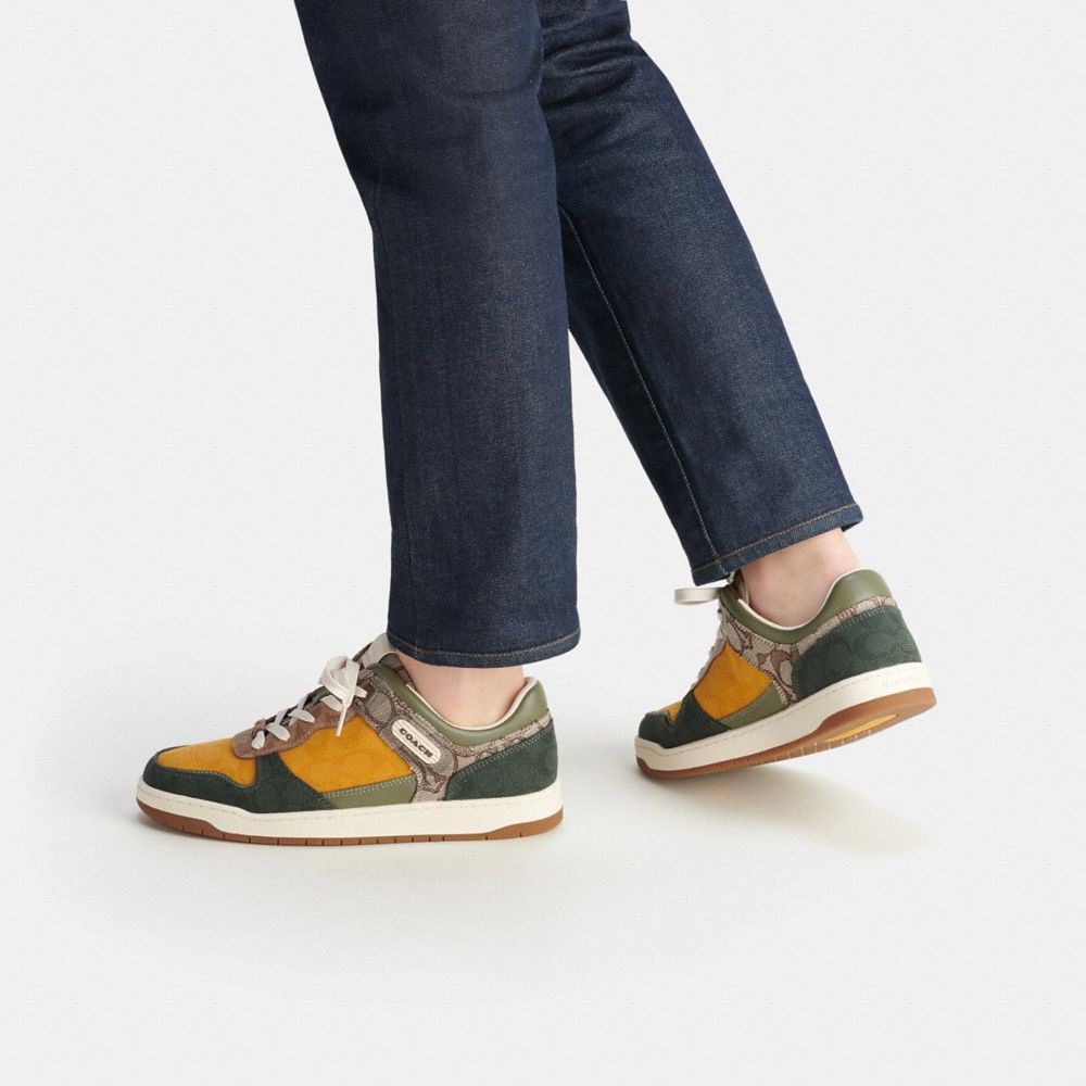 Oak/Buttercup/Amazon Green Coach C201 In Mixed Signature Fabric Men Sneakers | 2954UZDGJ