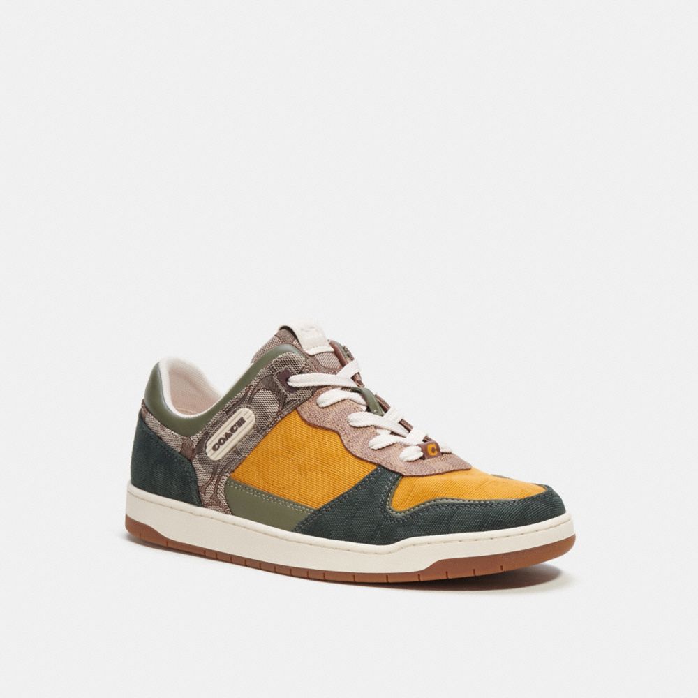 Oak/Buttercup/Amazon Green Coach C201 In Mixed Signature Fabric Men Sneakers | 2954UZDGJ