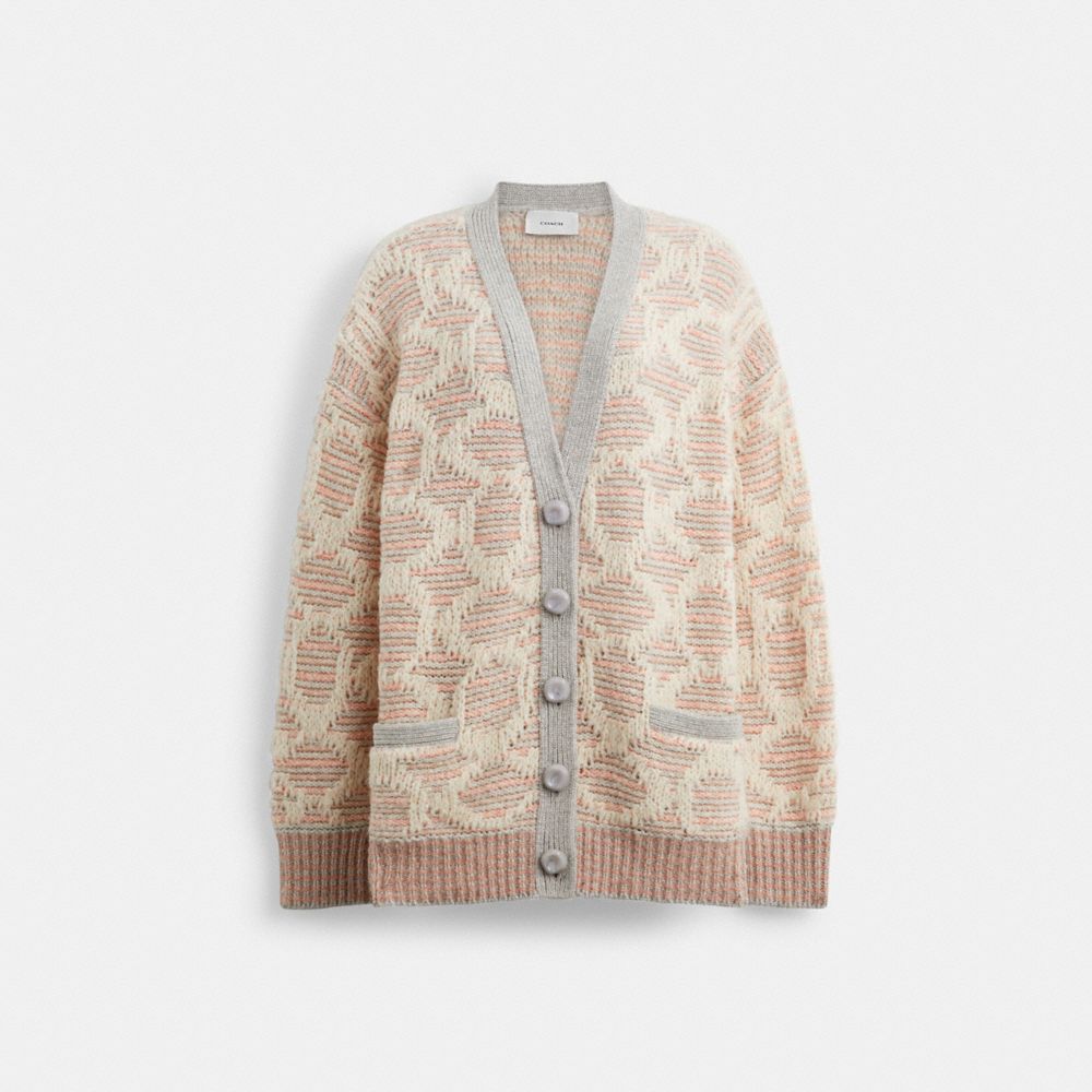 Pink/Multi Coach Long Signature Cardigan Women Tops | 8214WXDSO