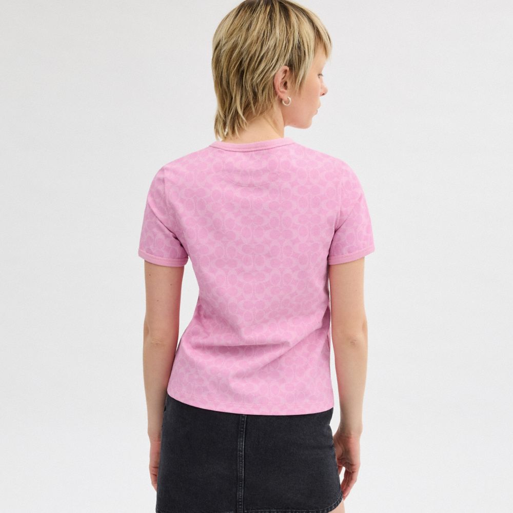 Pink Signature Coach Signature Ringer T Shirt In Organic Cotton Women Tops | 5690TNSAI