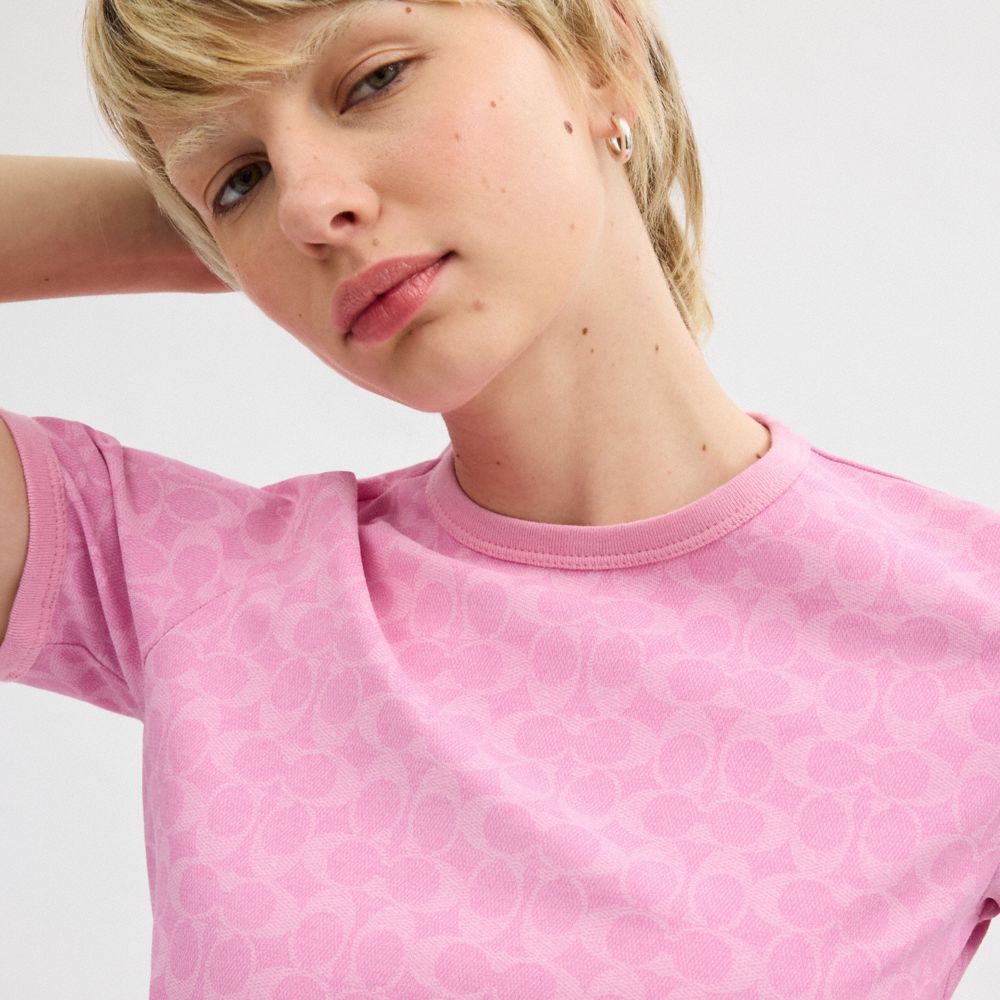 Pink Signature Coach Signature Ringer T Shirt In Organic Cotton Women Tops | 5690TNSAI