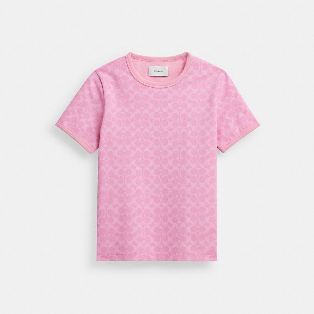 Pink Signature Coach Signature Ringer T Shirt In Organic Cotton Women Tops | 5690TNSAI